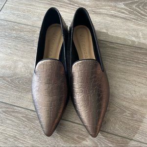 NWOT Anthropologie Vicenza Metallic Croc Embossed Pointed Toe Leather Loafer
